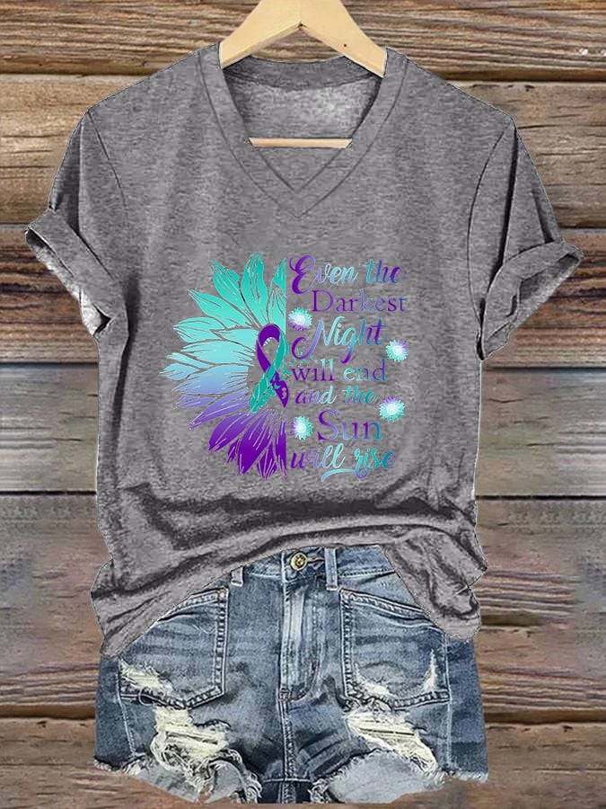 Women's Even The Darkest Night Will End And The Sun Will Rise Print T-Shirt