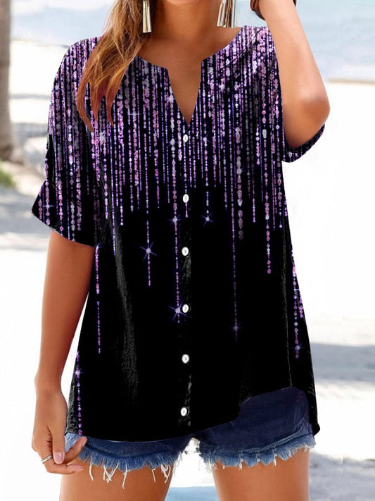 Women's Vintage Sequin Chain Print Button Design Shirt