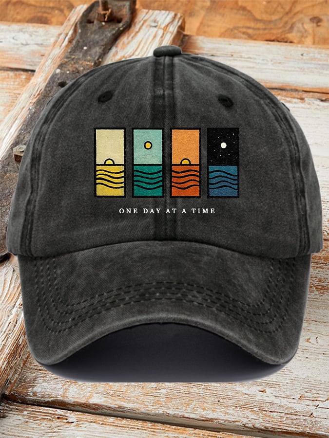 Unisex Retro One Day At A Time Print Baseball Cap
