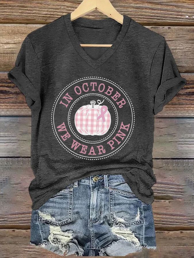 Women's In October We Wear Pink Print Casual T-Shirt