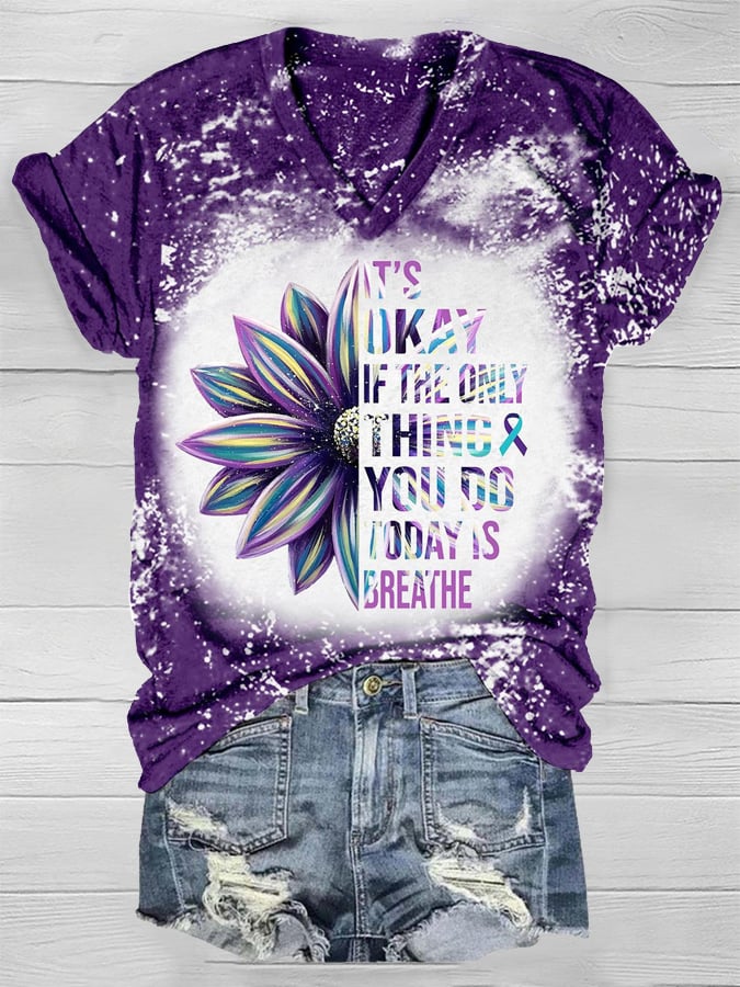It's Okay Sunflower Print Short Sleeve T-Shirt