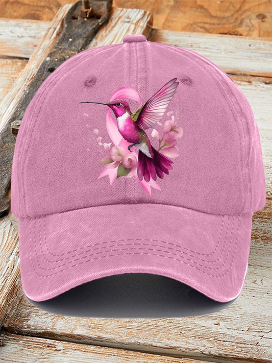 Hummingbird Breast Cancer Awareness Retro Baseball Cap