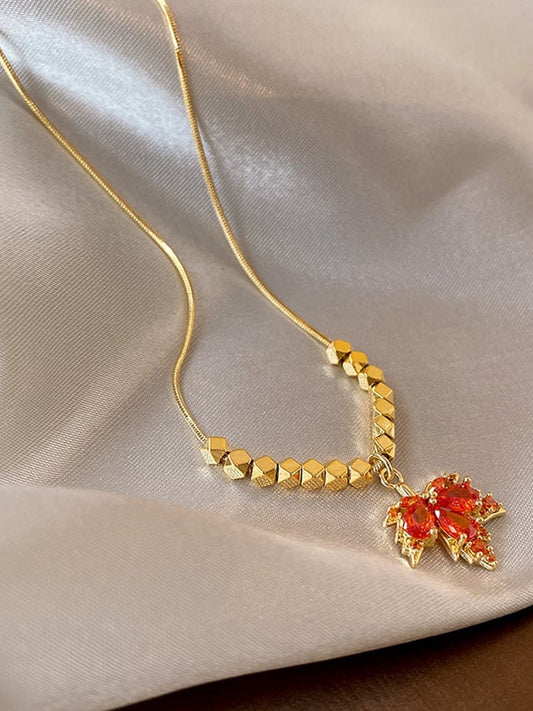 Vintage Red Maple Leaf Pendant Necklace