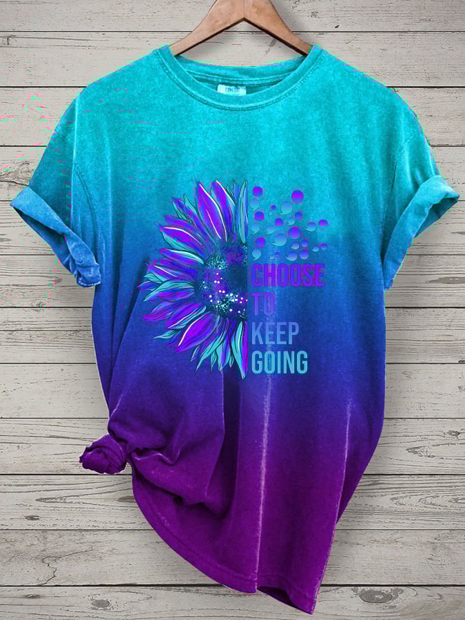 Women's Choose To Keep Going Printed Round Neck Short Sleeve T-Shirt