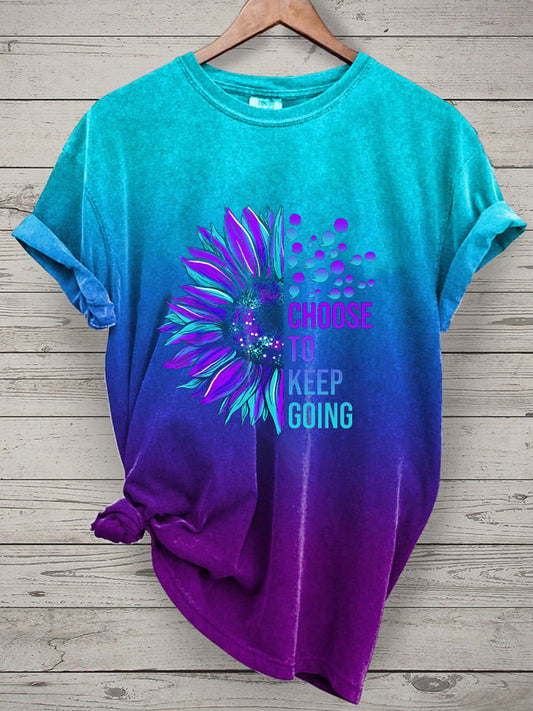 Women's Choose To Keep Going Printed Round Neck Short Sleeve T-Shirt
