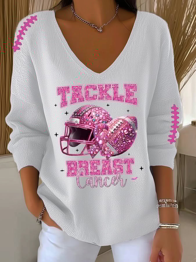 Women's Breast Cancer Print Long Sleeve Top