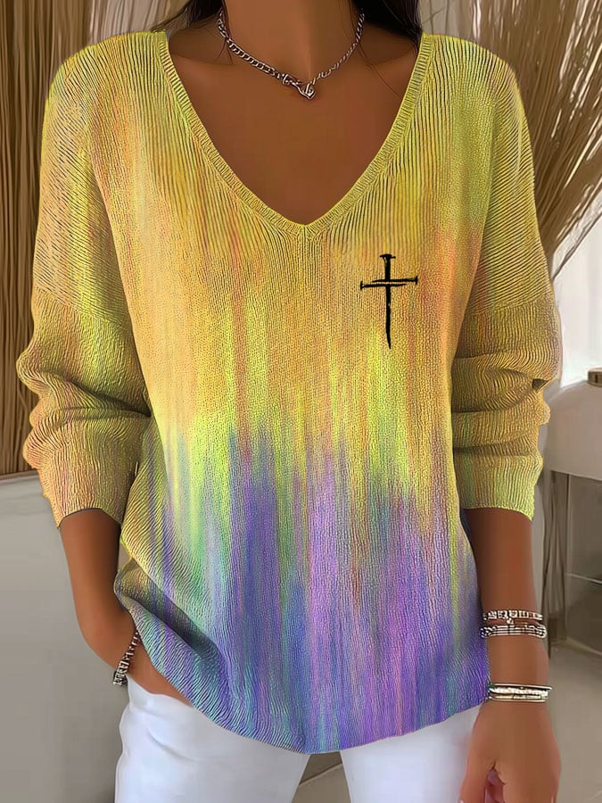 Women's Autumn Art Design Printed Pit Fabric Fabric Long Sleeve T-Shirt