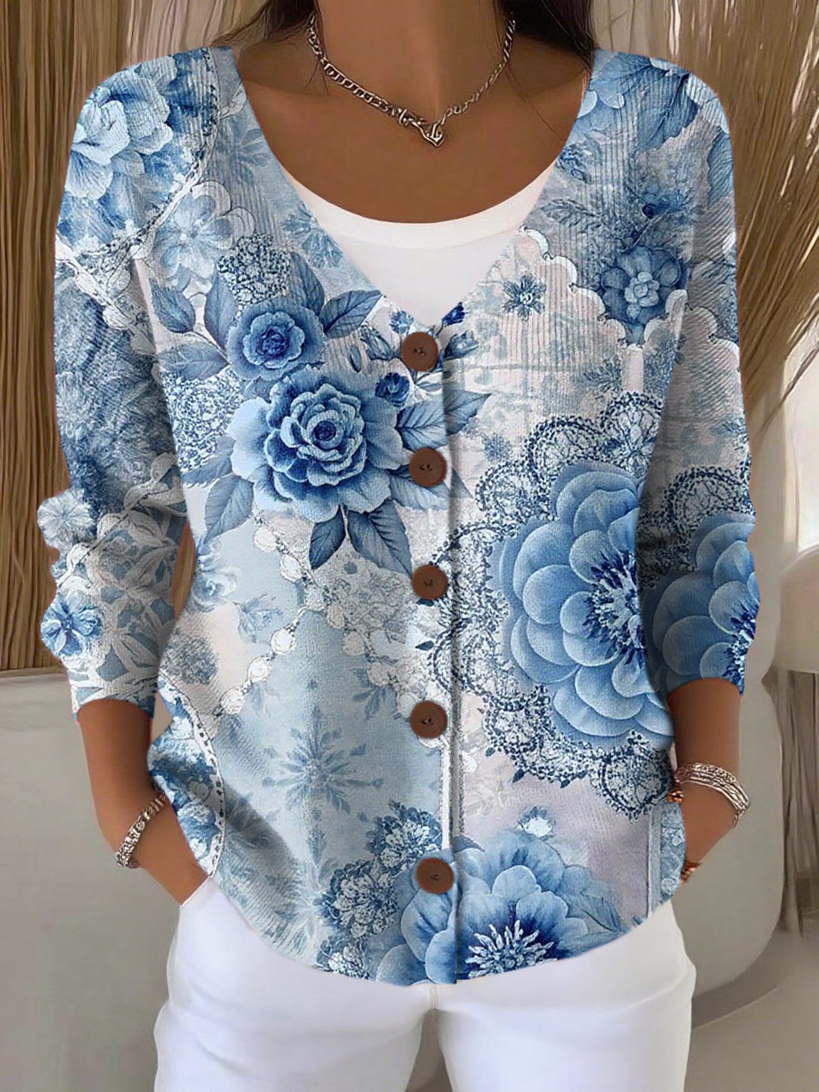 Women's Retro Pink Art Print Cardigan