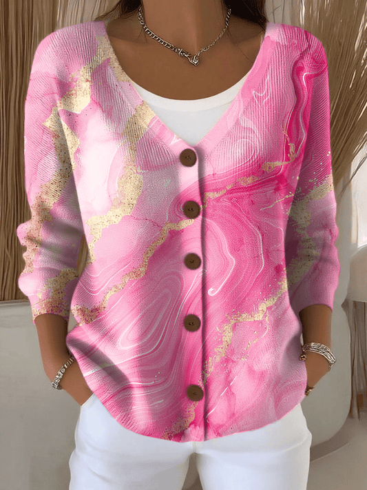 Women's Breast Cancer Awareness Print Chunky Knit Cardigan