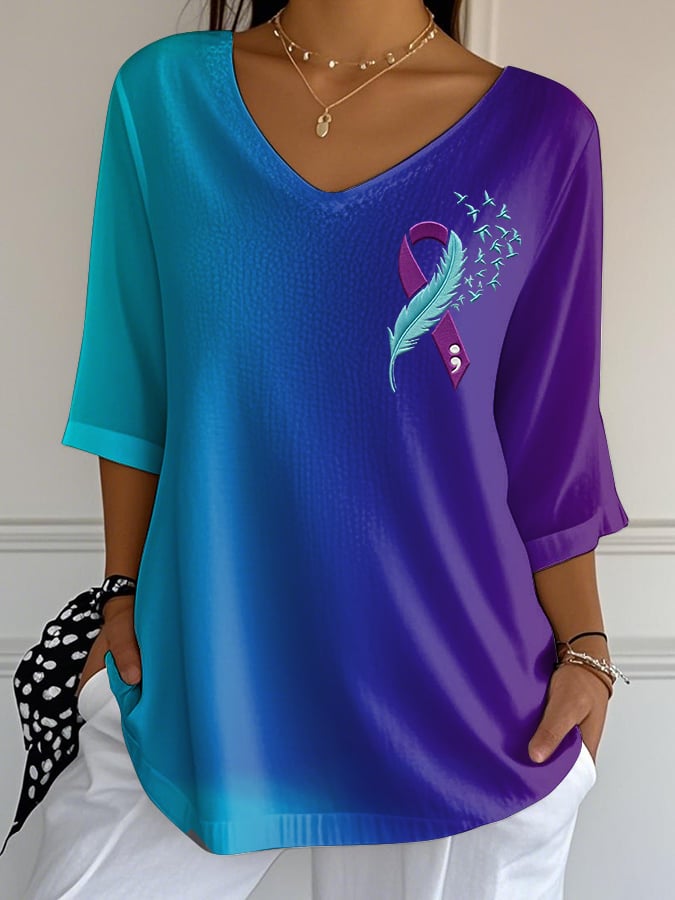 Women's Casual Suicide Prevention Awareness Bubble Wrinkle Cotton and Linen Top