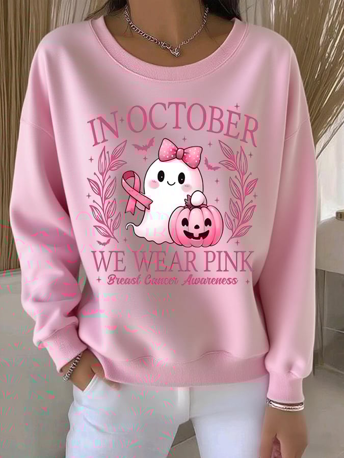 Women's casual October we wear pink  Ghost  sweatshirt