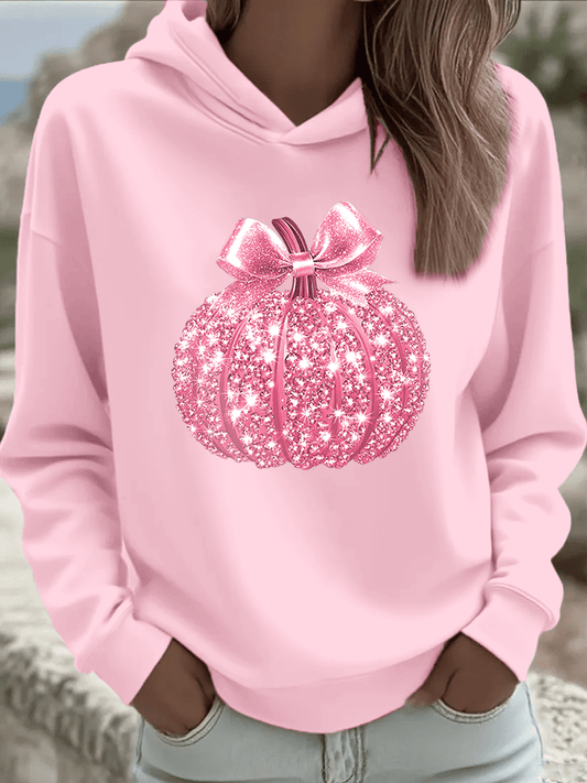 Women's Breast Cancer Sequin Pumpkin Hood Sweatshirt