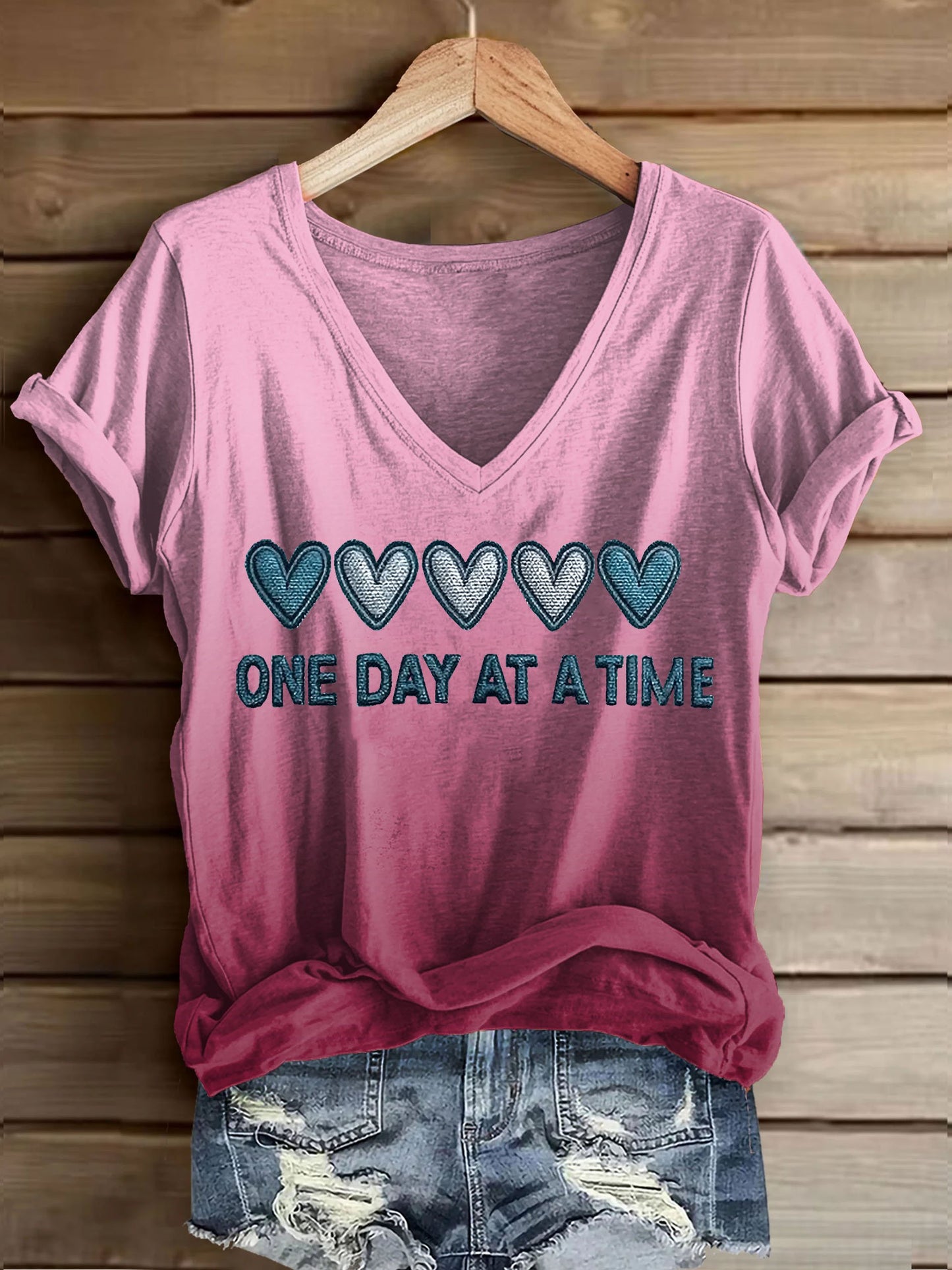 Women's Retro One Day At A Time Printed Casual T-Shirt