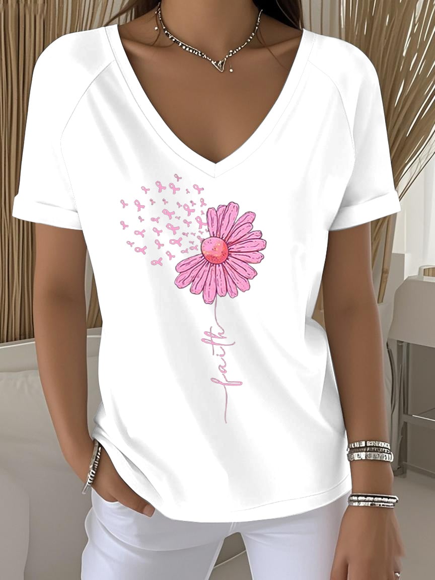 Women's Breast Cancer Faith Printed Short-Sleeved T-Shirt