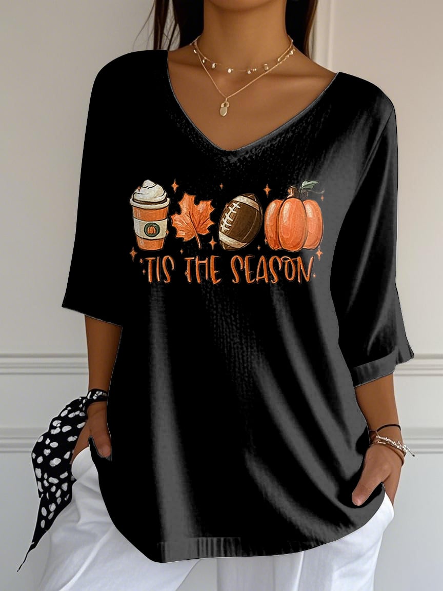 Women's Retro Tis The Season Print Mid Sleeve T-Shirt
