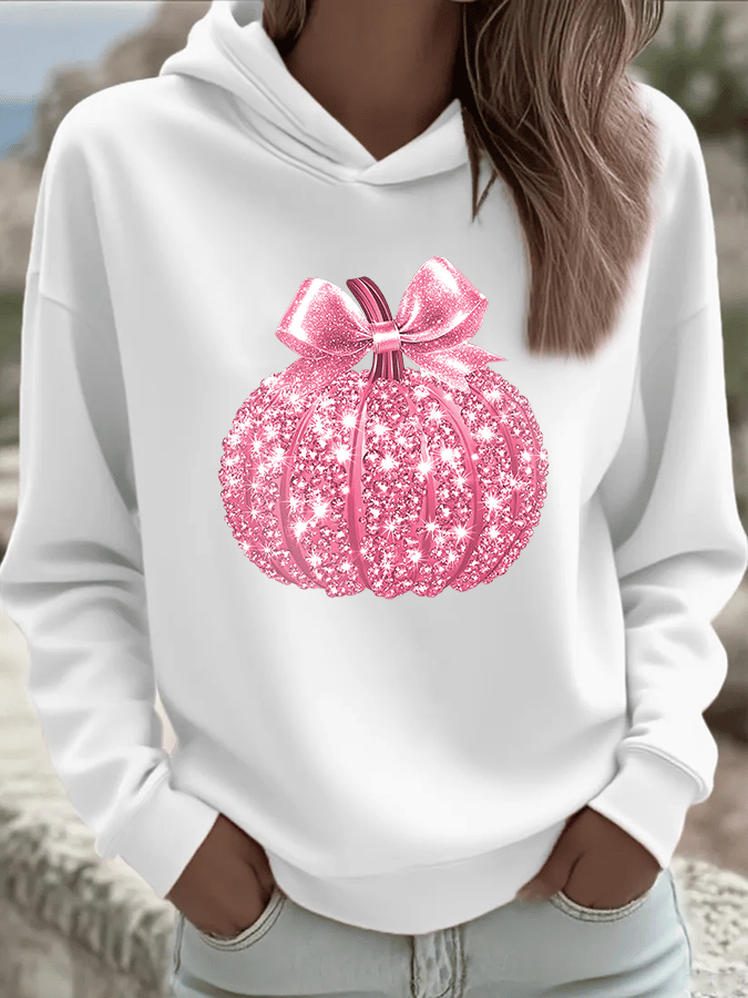 Women's Breast Cancer Sequin Pumpkin Hood Sweatshirt