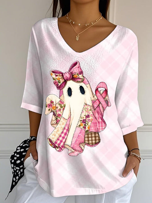 Women's Casual Breast Cancer V-Neck T-Shirt