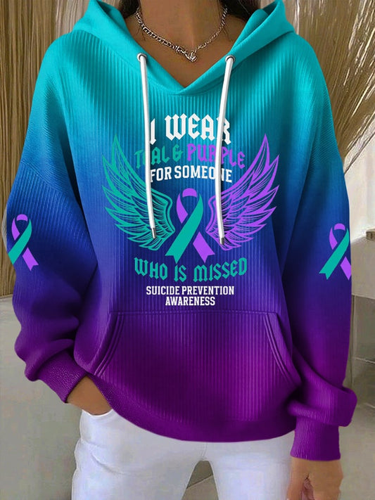 Women's I Wear Teal & Purple For Someone Who Is Missed Printed Casual Hoodie