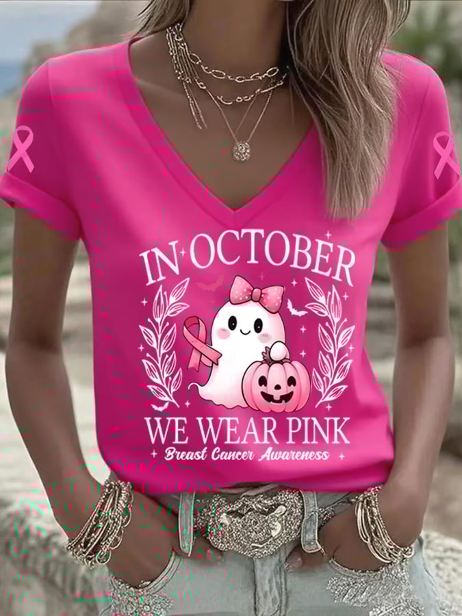 Women's In October We Wear Pink Print Casual T-Shirt