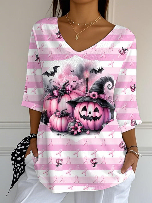 Women's Pink Pumpkin Breast Cancer Printed T-Shirt