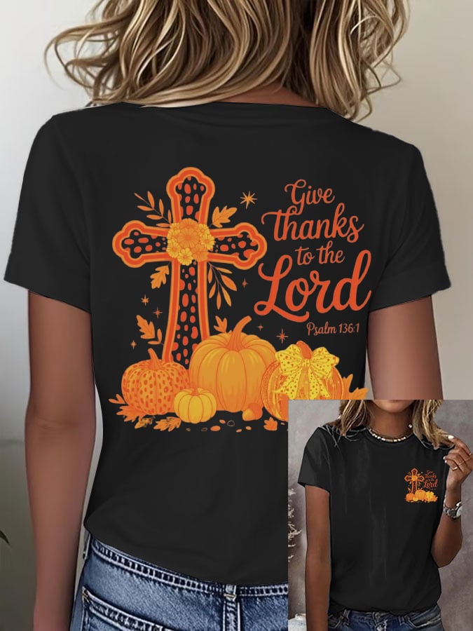 Women's Retro Give Thanks To The Lord Print T-Shirt
