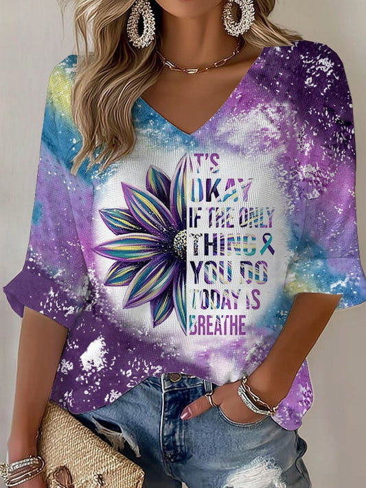 Women's It's Okay If The Only Thing You Do Today Is Breathe Sunflower Print T-shirt