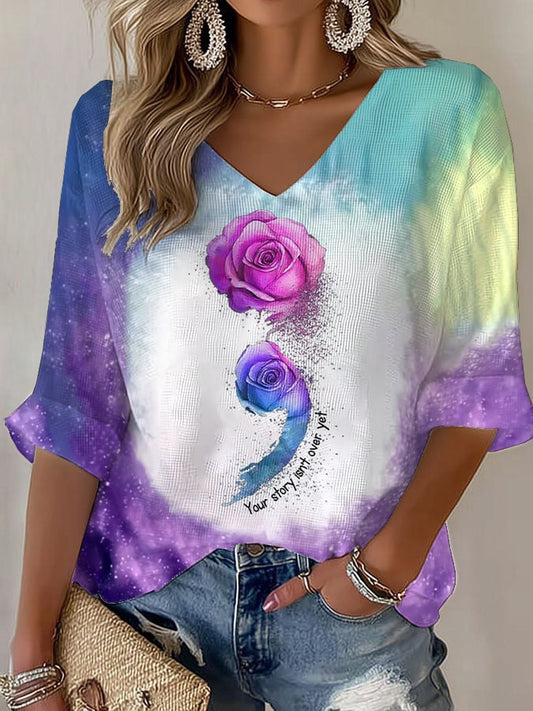 Women's Your Story Isn't Over Yet Print V Neck T-shirt