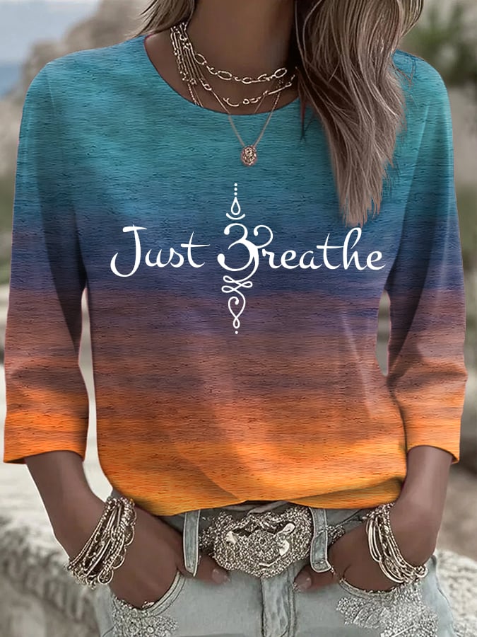 Women's Just Breathe Printed Round Neck T-Shirt