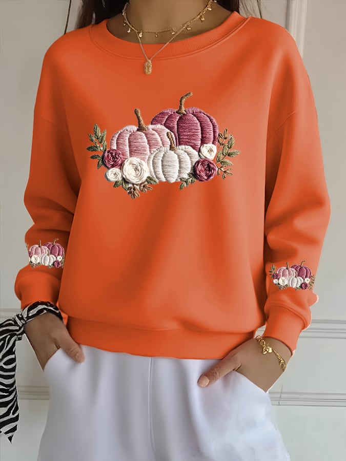 Women's casual pink pumpkin sweatshirt