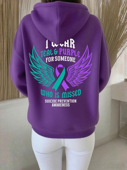 Women's I Wear Teal & Purple For Someone Who Is Missed Printed Hooded Sweatshirt