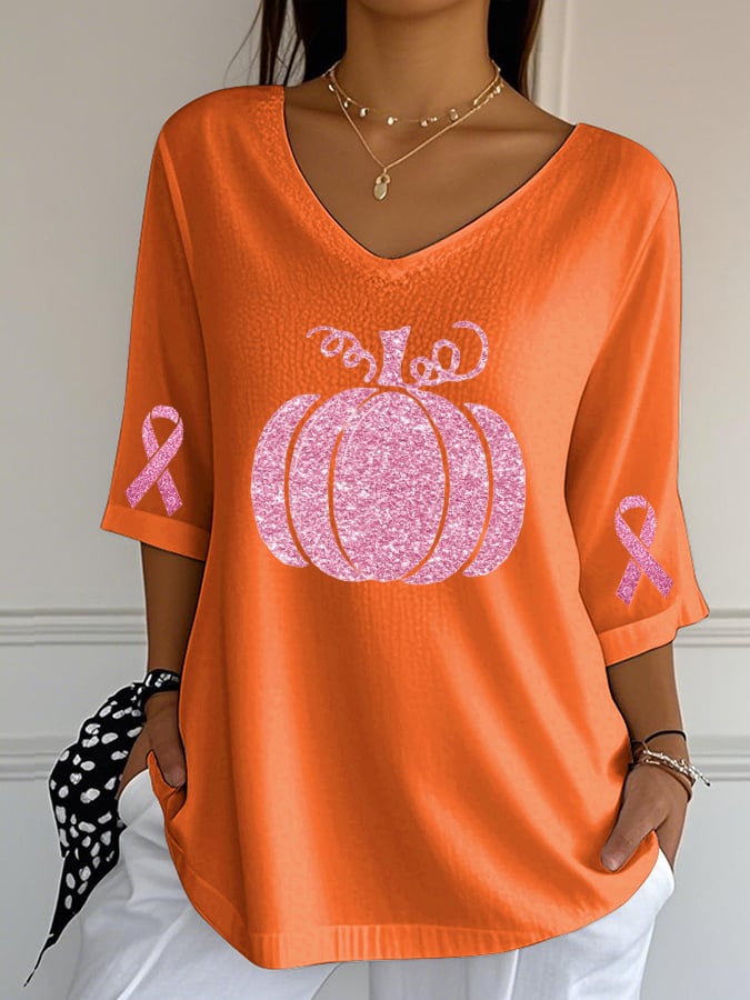 Women's Casual Pink Sequined Pumpkin Bubble Wrinkle Top