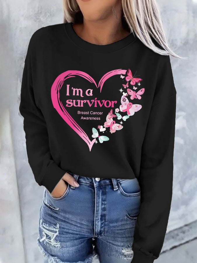 Women's Breast Cancer Survivor Print Casual Sweatshirt