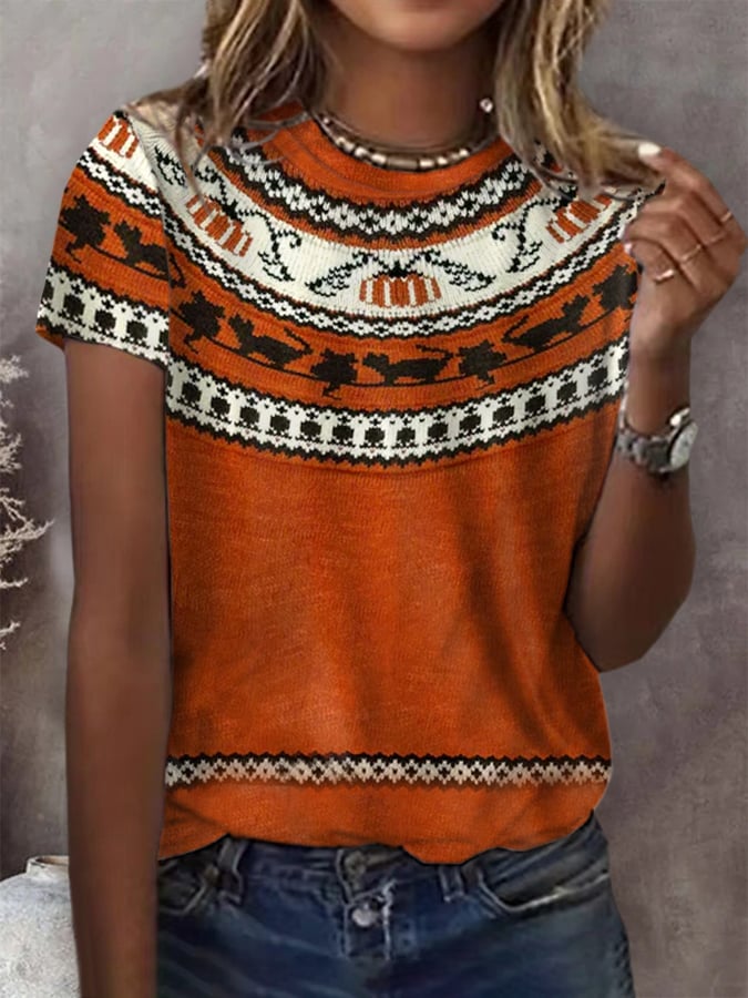 Women's Autumn  Printed Short-Sleeved T-Shirt