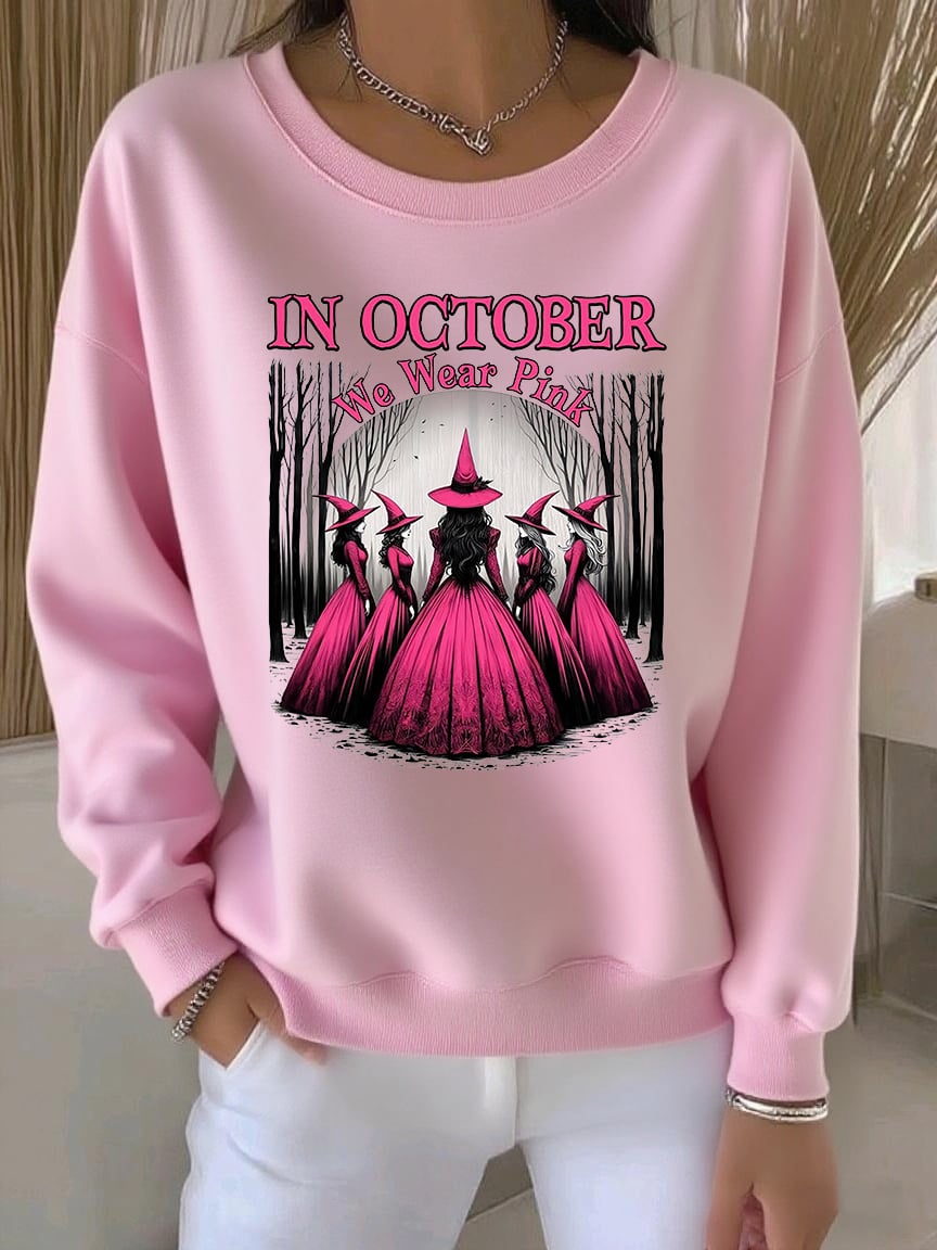 Women's Casual Pink Witch October We Wear Pink Sweatshirt