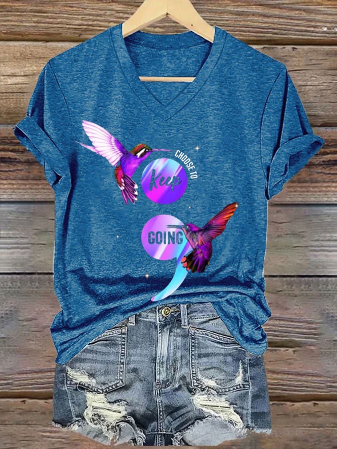Women's Suicide Prevention Awareness Choose To Keep Going Print V-Neck T-Shirt