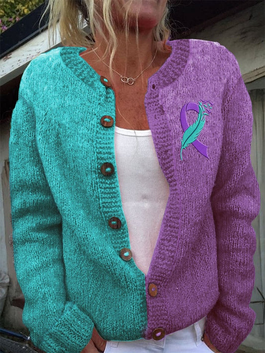 Women's Suicide Prevention Awareness Print Knitted Cardigan