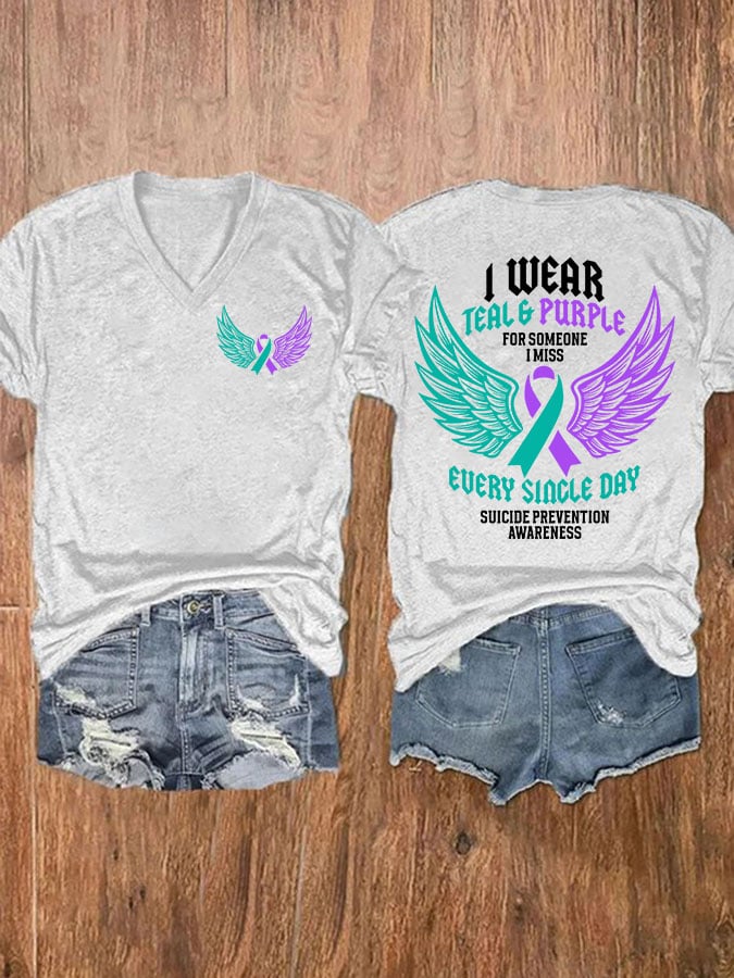 Women's Retro I Wear Teal & Purple In Memory Of My Brother Print T-Shirt
