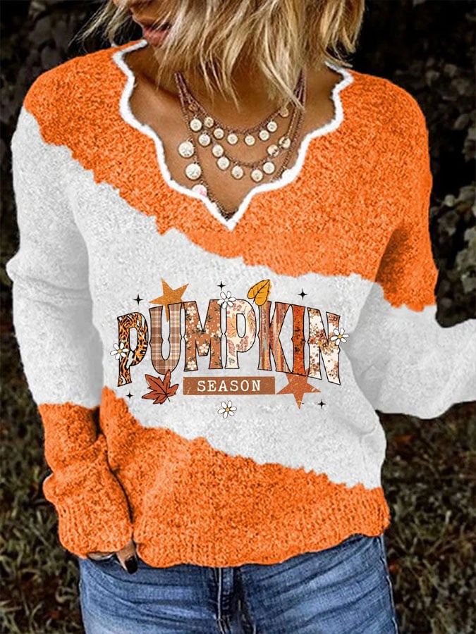 Women's Autumn Pumpkin Season Printed Knit Top