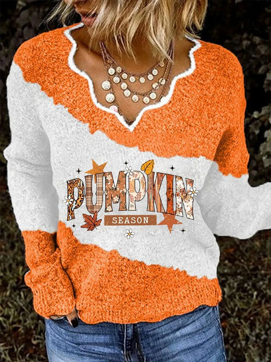 Women's Autumn Pumpkin Season Printed Knit Top