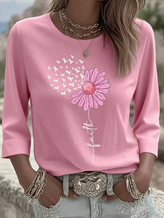 Women's Breast Cancer Faith Printed T-Shirt