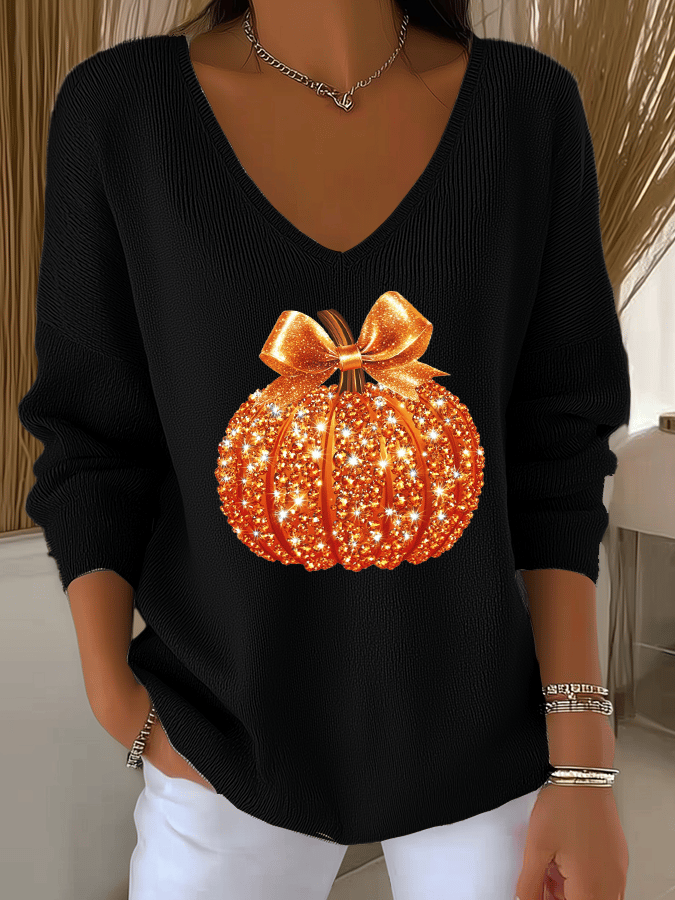 Women's Sequin Pumpkin Print Casual Long Sleeve T-Shirt