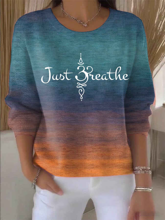 Women's Just Breathe Print Round Neck Sweatshirt