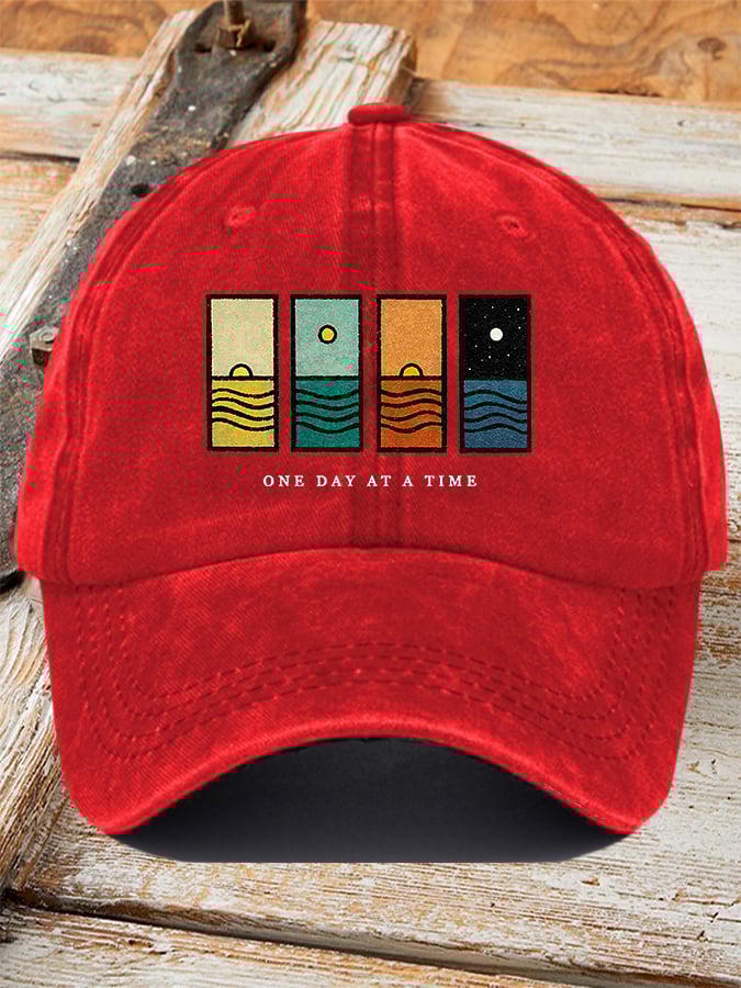 Unisex Retro One Day At A Time Print Baseball Cap