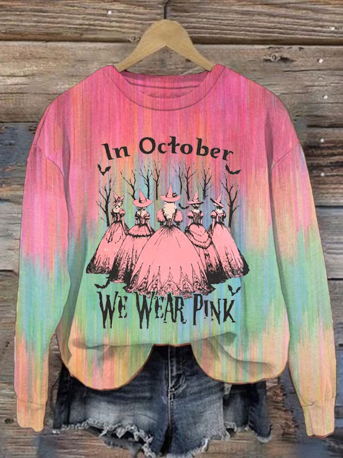 Women's Breast Cancer Print Crew Neck Sweatshirt