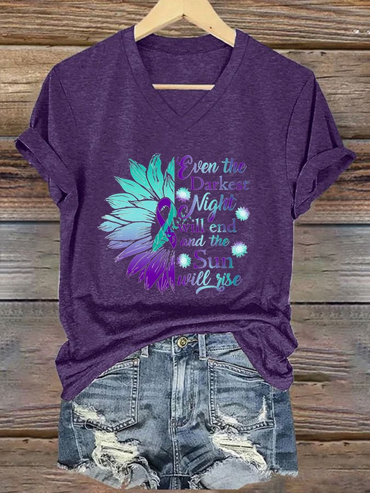 Women's Even The Darkest Night Will End And The Sun Will Rise Print T-Shirt