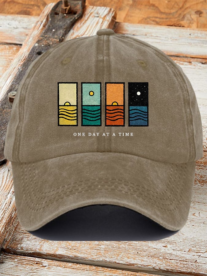 Unisex Retro One Day At A Time Print Baseball Cap