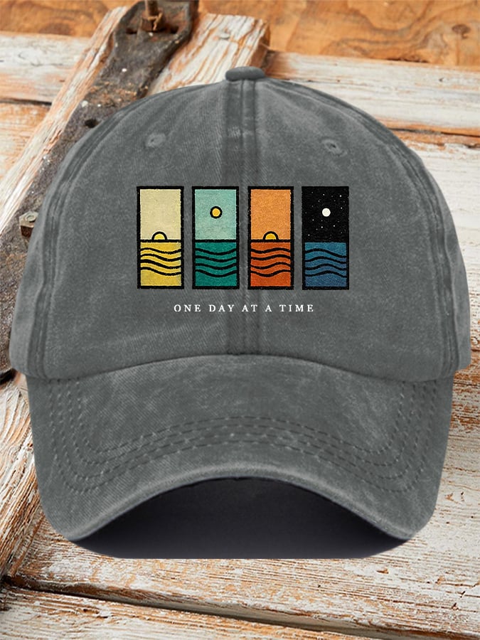 Unisex Retro One Day At A Time Print Baseball Cap