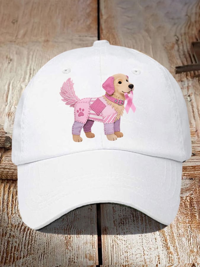 Unisex Pink Dog Pink Ribbon Breast Cancer Awareness Print Baseball Cap