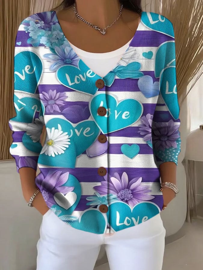 Women's Mental Health  Print Chunky Knit Cardigan