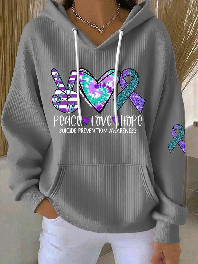 Women's Peace Love Hope, Suicide Prevention Awareness Print Casual Hoodie